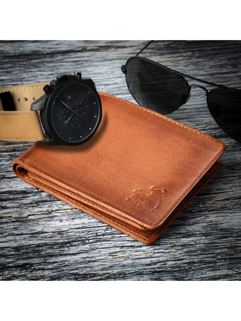 RFID Blocking Bifold Wallet for Men - Brown Full Grain Leather, 2 ID Windows